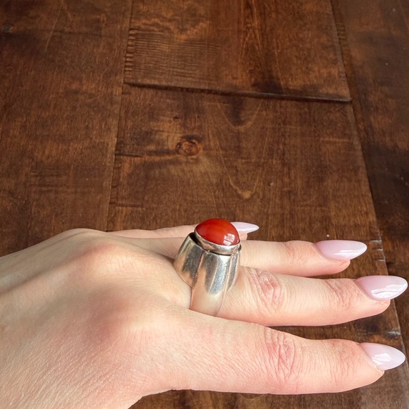 Vintage Israel 925 Sterling Silver Carnelian Ring | Chunky Brutalist Modernist - Picture 3 of 15